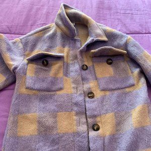 Purple & Beige Plaid Shacket - Kids